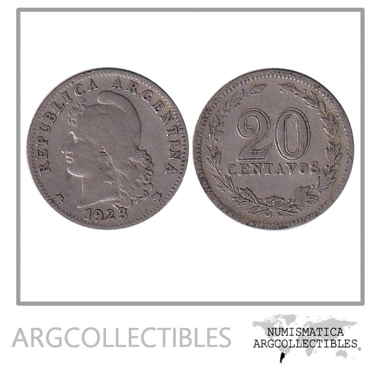 Argentina Moneda Nacional 20 Centavos 1923 Niquel F+ / Vf-