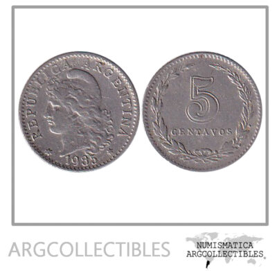 Argentina Moneda Nacional 5 Centavos 1935 Niquel VF+