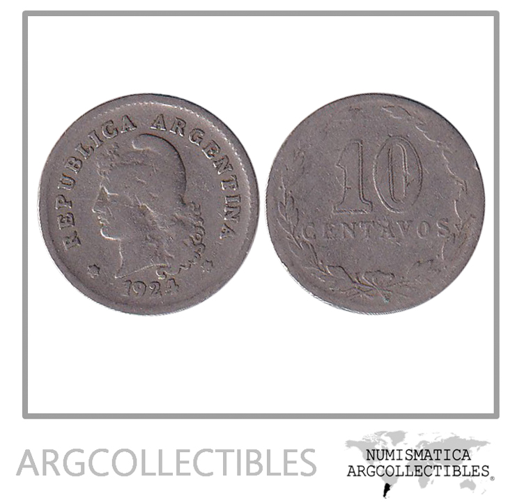 Argentina Moneda Nacional 10 Centavos 1924 Niquel F+