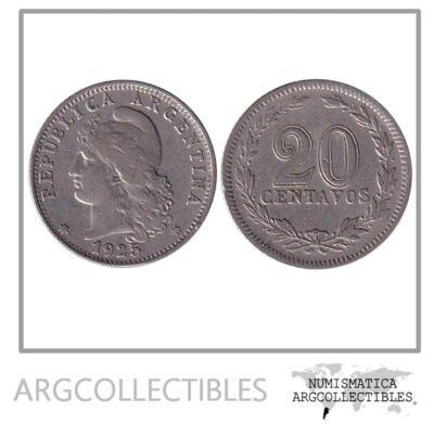 Argentina Moneda Nacional 20 Centavos 1925 Niquel Vf Vf+