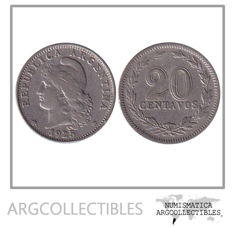 Argentina Moneda Nacional 20 Centavos 1925 Niquel Vf Vf+