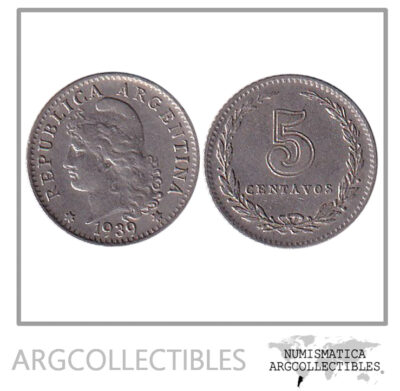 Argentina Moneda Nacional 5 Centavos 1939 Niquel Xf