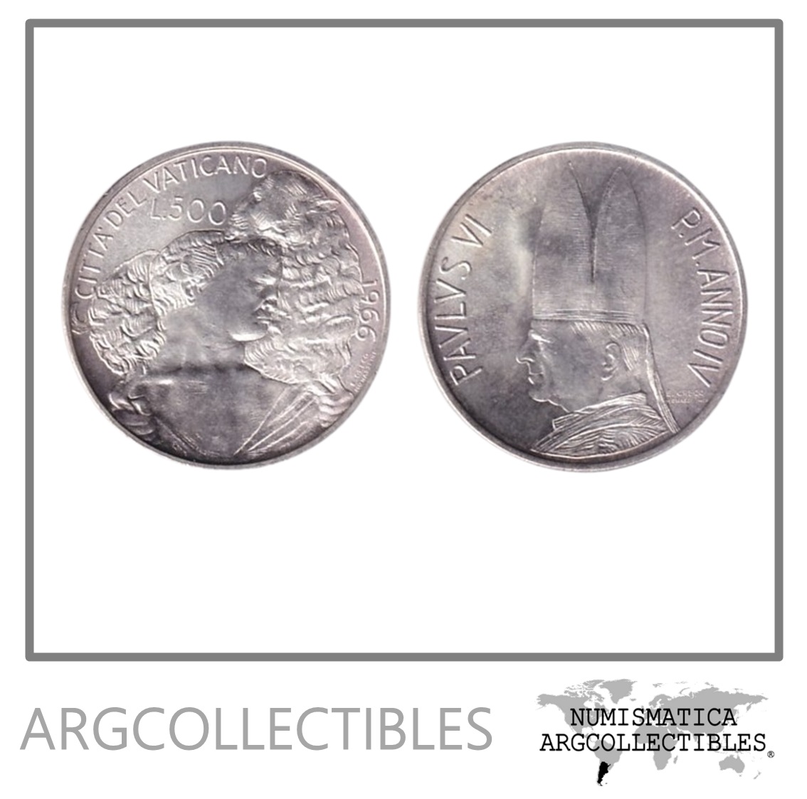 Vaticano Moneda 500 Liras Plata 1966 Papa Pablo Vi Unc