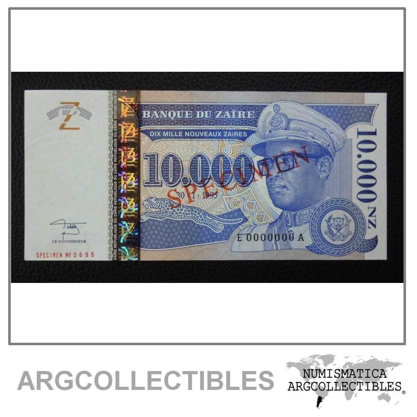 ZAIRE Billete 10.000 Nuevos Zaires, Pick 70s UNC 1995 - Especimen (0695)