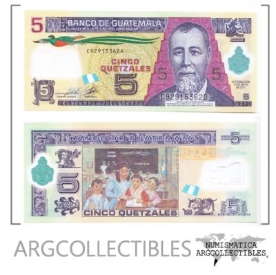 Guatemala Billete 5 Quetzales 2011 P-122 Polimero UNC