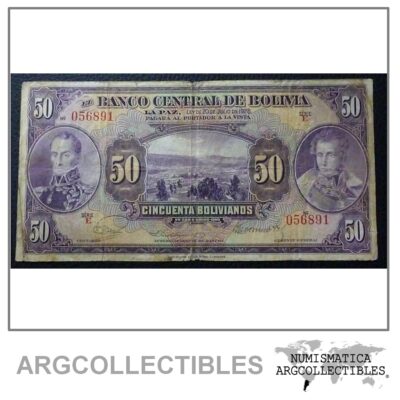 Bolivia Billlete 50 Bolivianos, Pick 123 F+ 1928 (Series E)