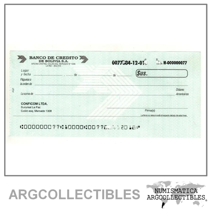BOLIVIA MODELO DE CHEQUE BANCO DE CREDITO DE BOLIVIA S.A.