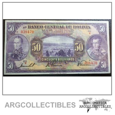 Bolivia Billlete 50 Bolivianos, P.124 VF 1928 (Series T)