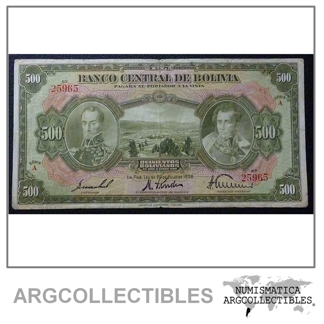 Bolivia Billlete 500 Bolivianos, Pick 126b F+ 1928 (Series A)