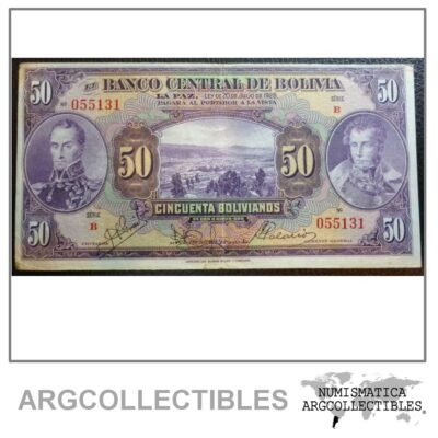 Bolivia Billlete 50 Bolivianos, P.124 VF- 1928 (Series B)