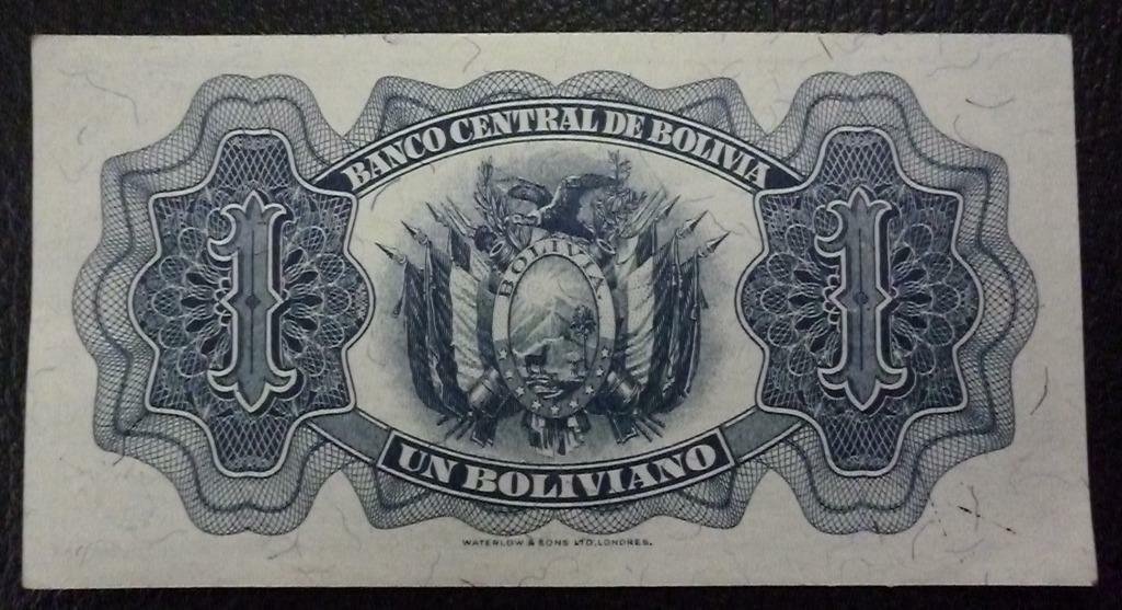 Bolivia Billlete 1 Boliviano, Pick 128b AU- 1951 (Series J14) - Imagen 2
