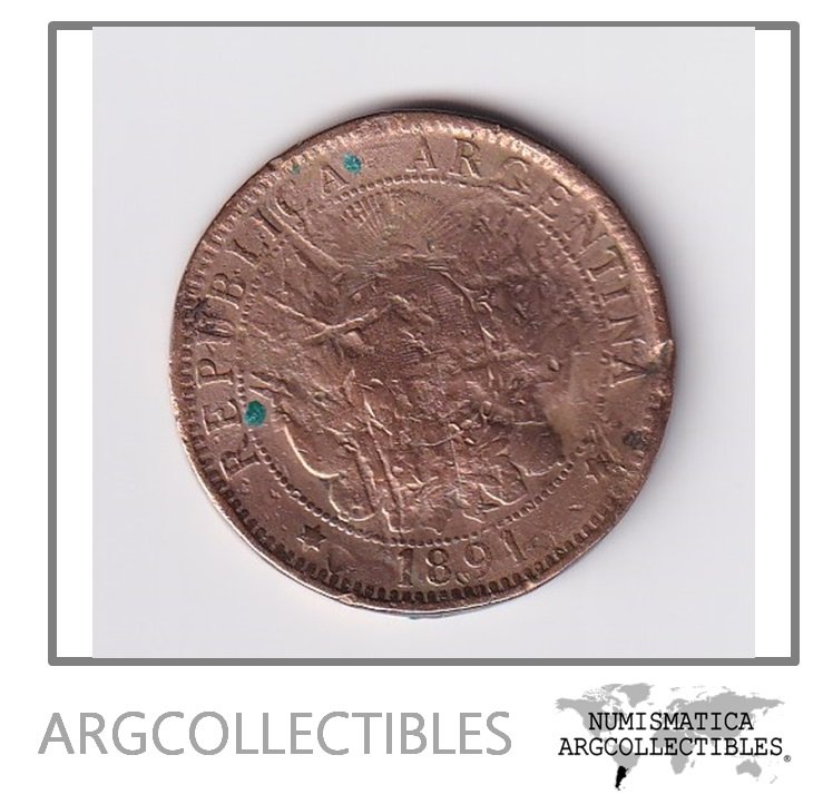 Argentina Moneda Nacional 2 Centavos Patacon 1891 Cobre F+