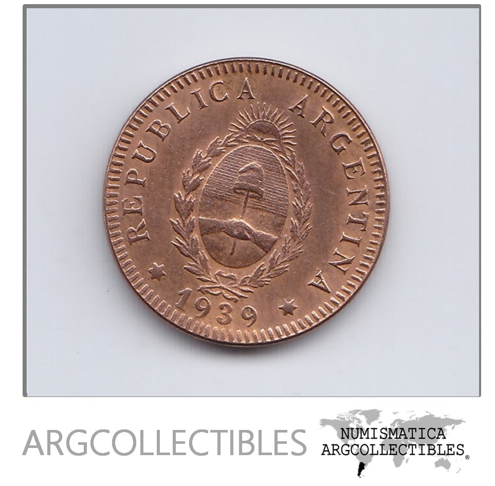 Argentina Moneda Nacional 2 Centavos 1939 Cobre Vf