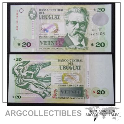 URUGUAY Billete 20 Pesos Uruguayos Pick 86 UNC 2011 - F Series