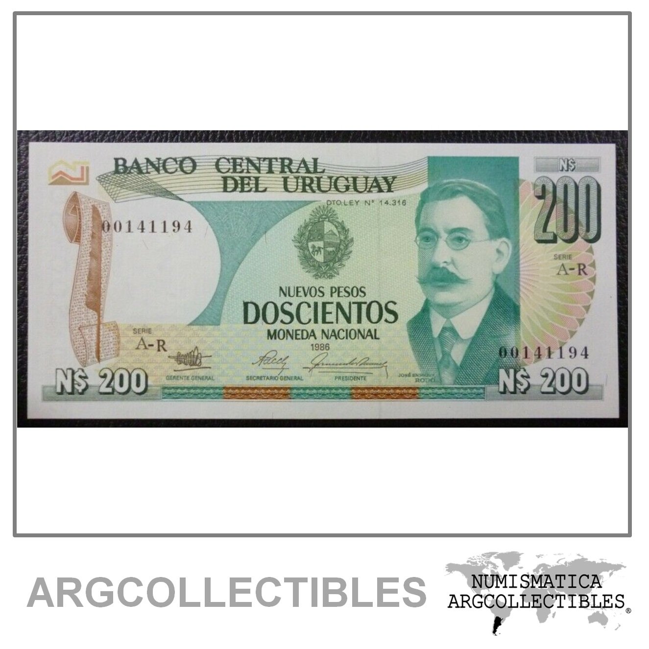 URUGUAY Billete 200 Nuevos Pesos, P.66 UNC 1986 (Reposicion)