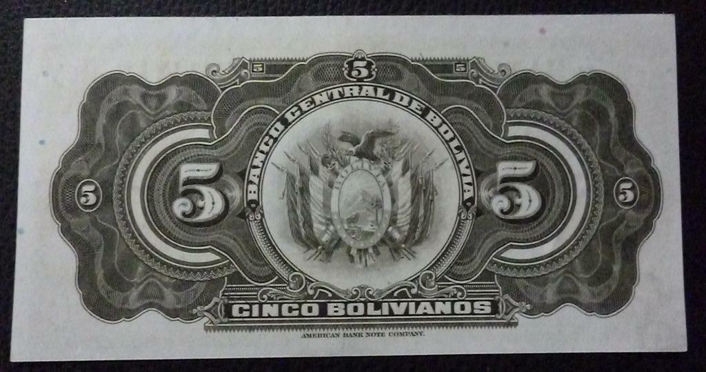 BOLIVIA Billete 5 Bolivianos, Pick 120 AU 1928 (Series V8) - Imagen 2