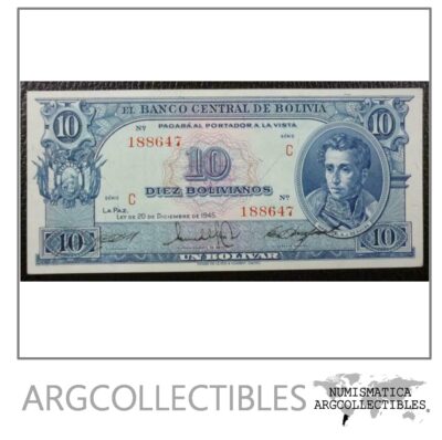BOLIVIA Billete 10 Bolivianos, P.139 UNC 1945 (1952) (Series C)