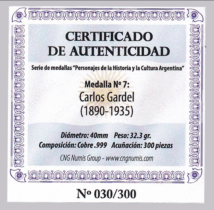 Argentina Medalla Moneda 2020 1 Onza Cobre Carlos Gardel Tango Proof - Imagen 2