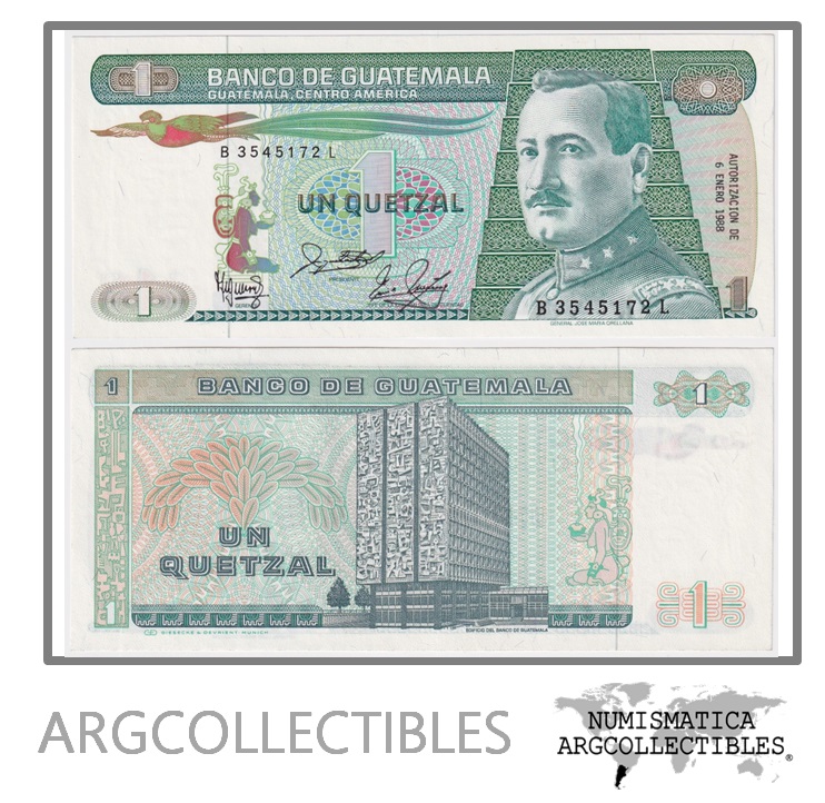 GUATEMALA Billete 1 Quetzal, Pick 66 UNC 1988 Firma 2