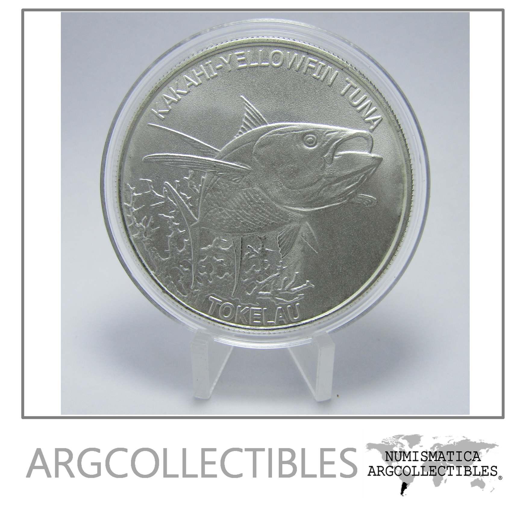 Tokelau Moneda 5 Dolares Plata 1 Onza 2014 Yellowfin Tuna Unc