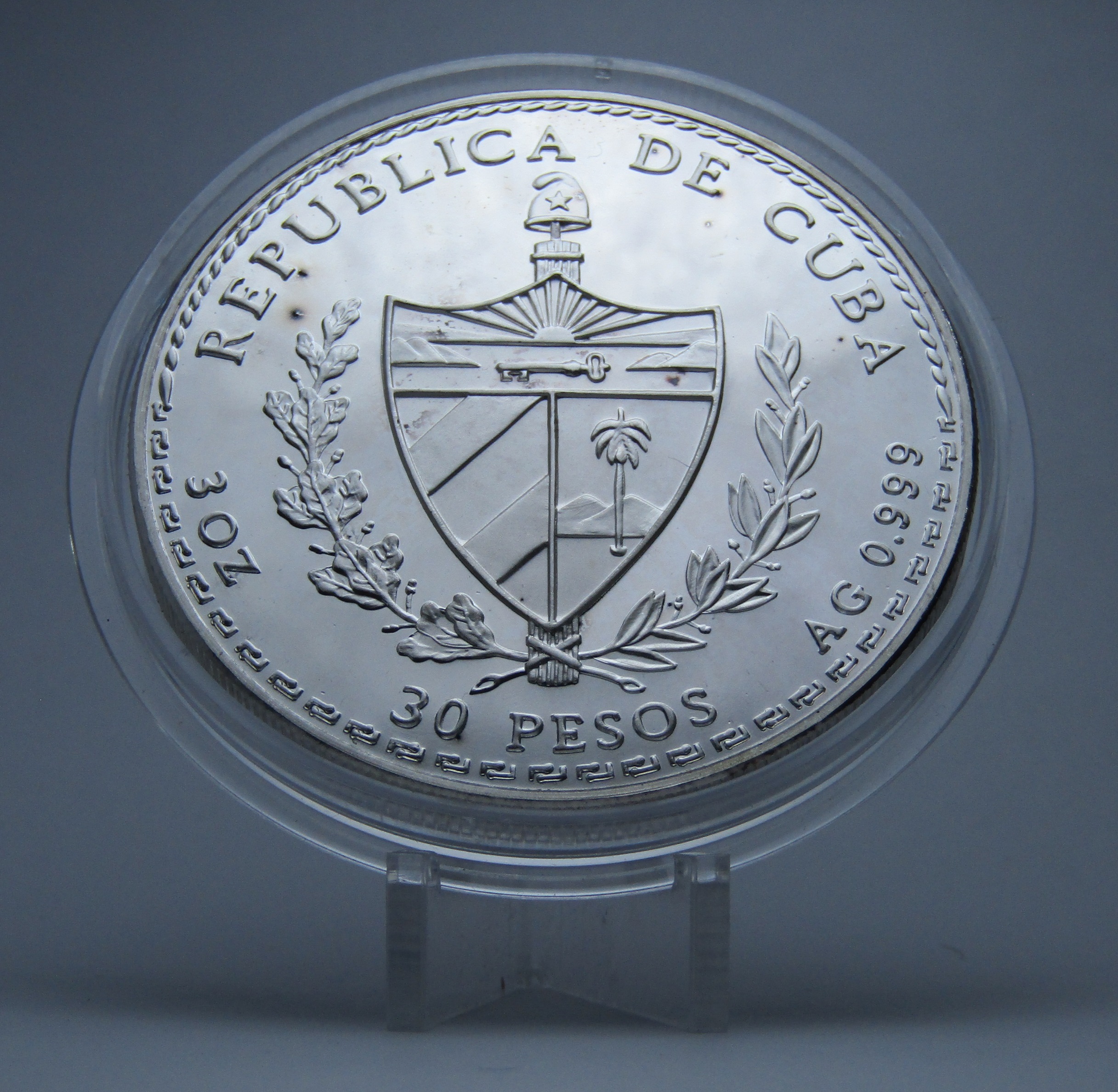 Cuba Moneda 30 Pesos Plata 1992 V Centenario Guama Proof - Imagen 2