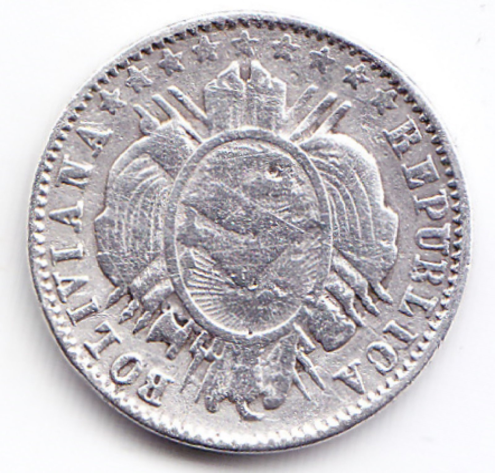 Bolivia Moneda 10 Centavos Plata 900 1877 Km-158.2 Vf - Imagen 2