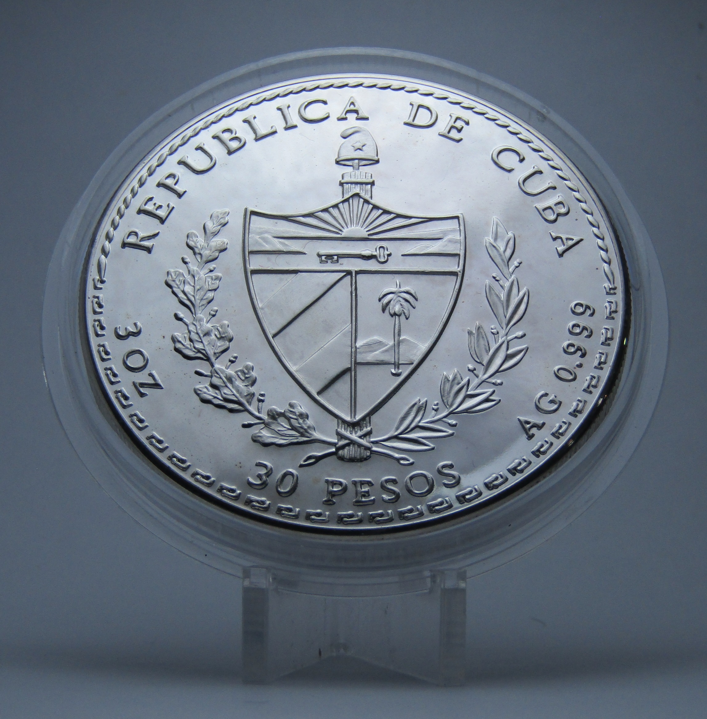 Cuba Moneda 30 Pesos Plata 1992 V Centenario Bartolome Casas Proof - Imagen 2