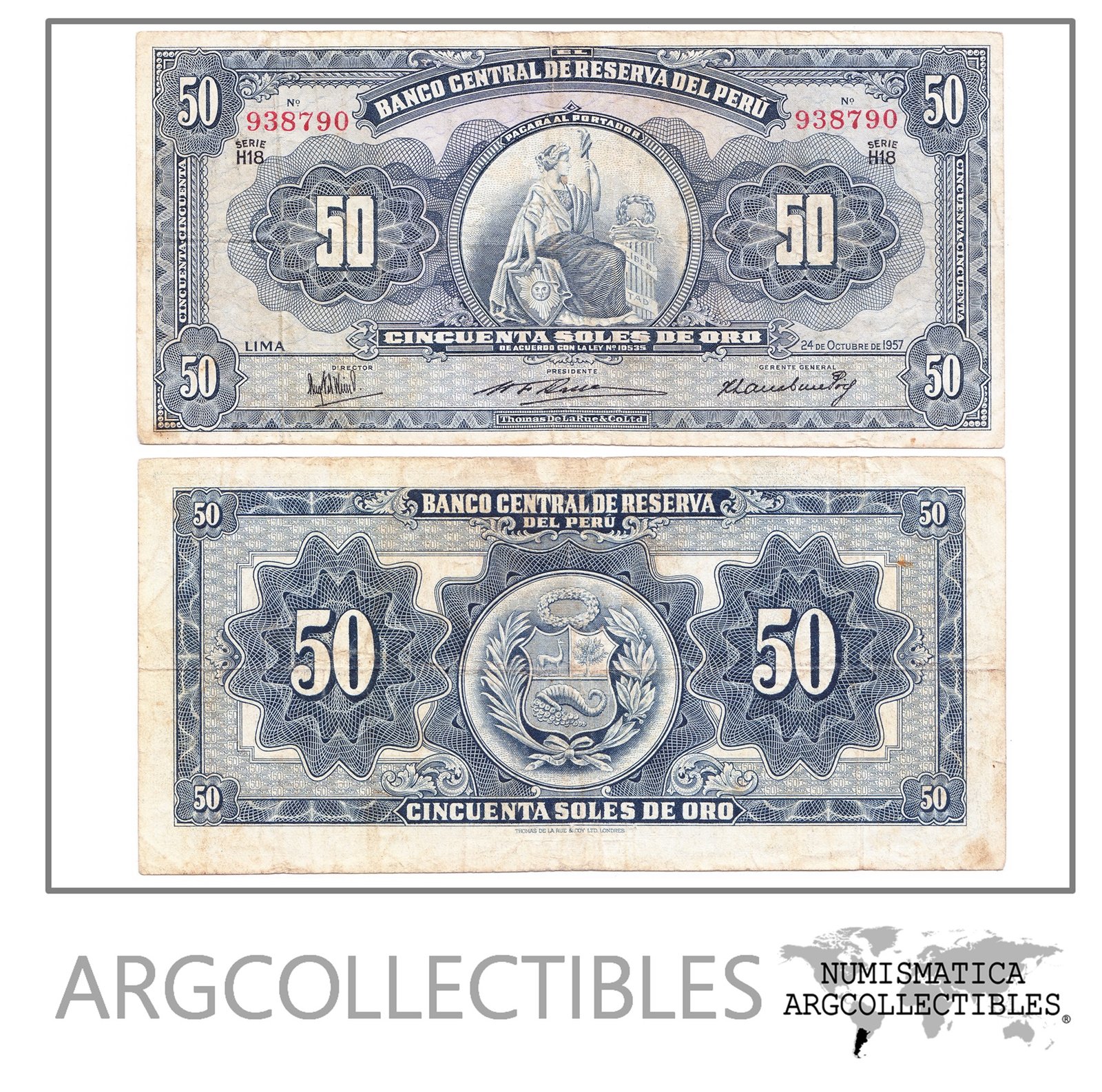 Peru Billete 50 Soles De Oro Año 1957 P-78 Condicion F+