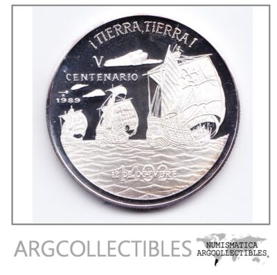 Cuba Moneda 10 Pesos Plata 1989 V Centenario Barco Tierra Tierra Proof