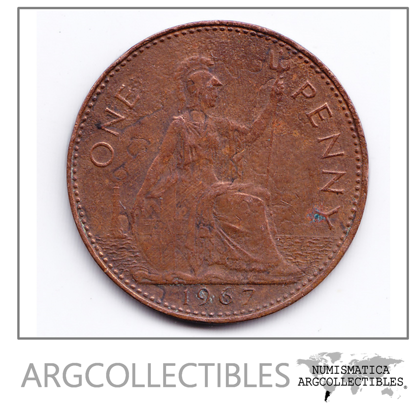 Inglaterra Moneda 1 Penny Bronce 1967 Reina Elizabeth II Condiciones Vf+ Xf