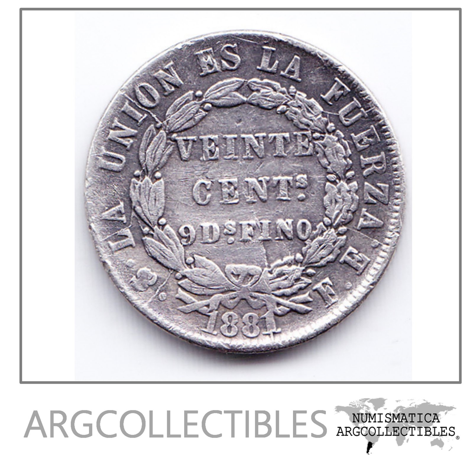 Bolivia Moneda 20 Centavos Plata 1881 Km-159.1 Condicion Vf+