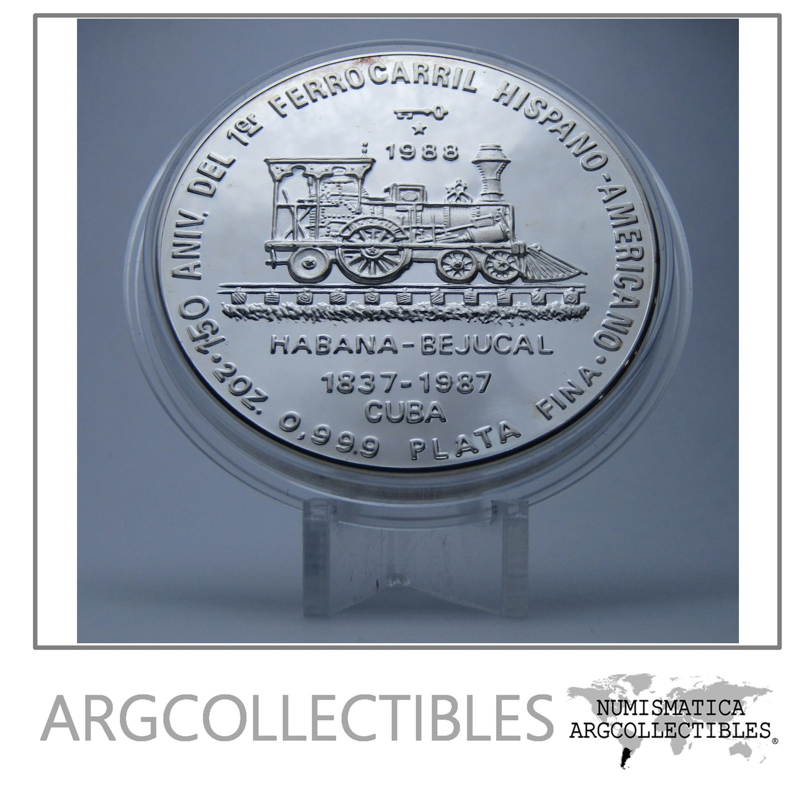 Cuba Moneda 20 Pesos Plata 1988 150 Aniversario 1mer Ferrocarril Hispano Habana - Beyucal Proof
