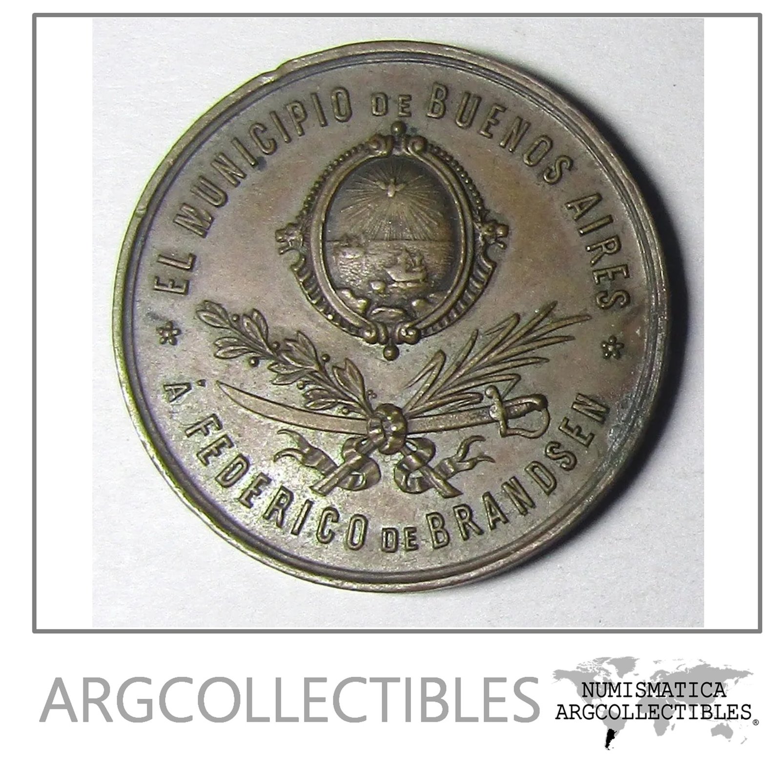 Argentina Medalla 1890 Monumento Brandsen Buenos Aires Cobre