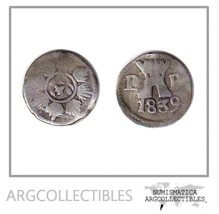 Argentina Cordoba Moneda 1/4 Real 1839 Plata 750 Km-2.2 A4-r7 VF-