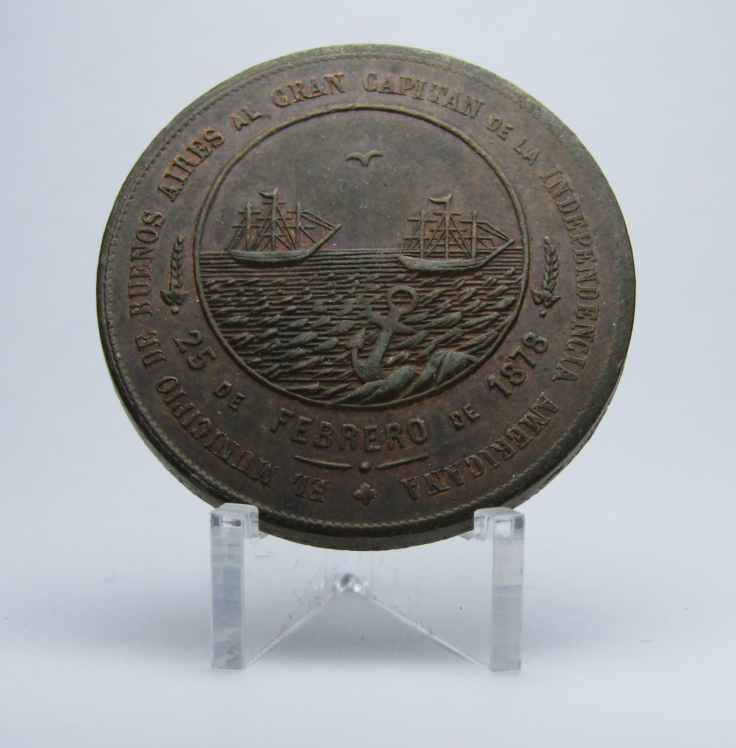 Argentina Medalla 1878 Buenos Aires Al General San Martin 100 Aniversario - Imagen 2