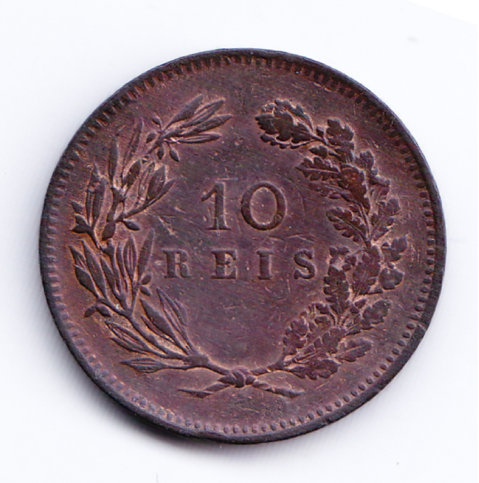 Portugal Moneda 10 Reis Bronce 1892 Rey Carlos I Km-532 Vf+ - Imagen 2