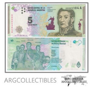 Argentina Billete 5 Pesos 2015 P-359/BOT-3901 UNC (Serie A)