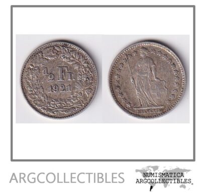 Suiza Moneda 1/2 Franco Plata Año 1921 Km-23 Xf