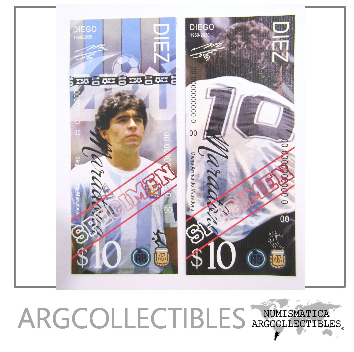 Argentina 2021 Billete Specimen Diego A Maradona 10 $ Diegos