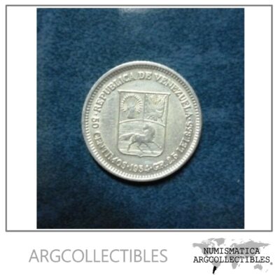 VENEZUELA Moneda de Plata 50 Centimos, KM#Y36 XF+ 1954