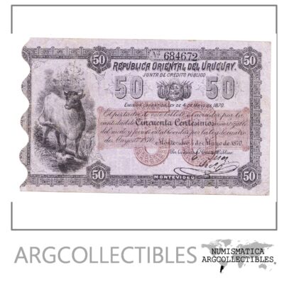 Uruguay Billete 50 Centavos 1870 P-a109 VF