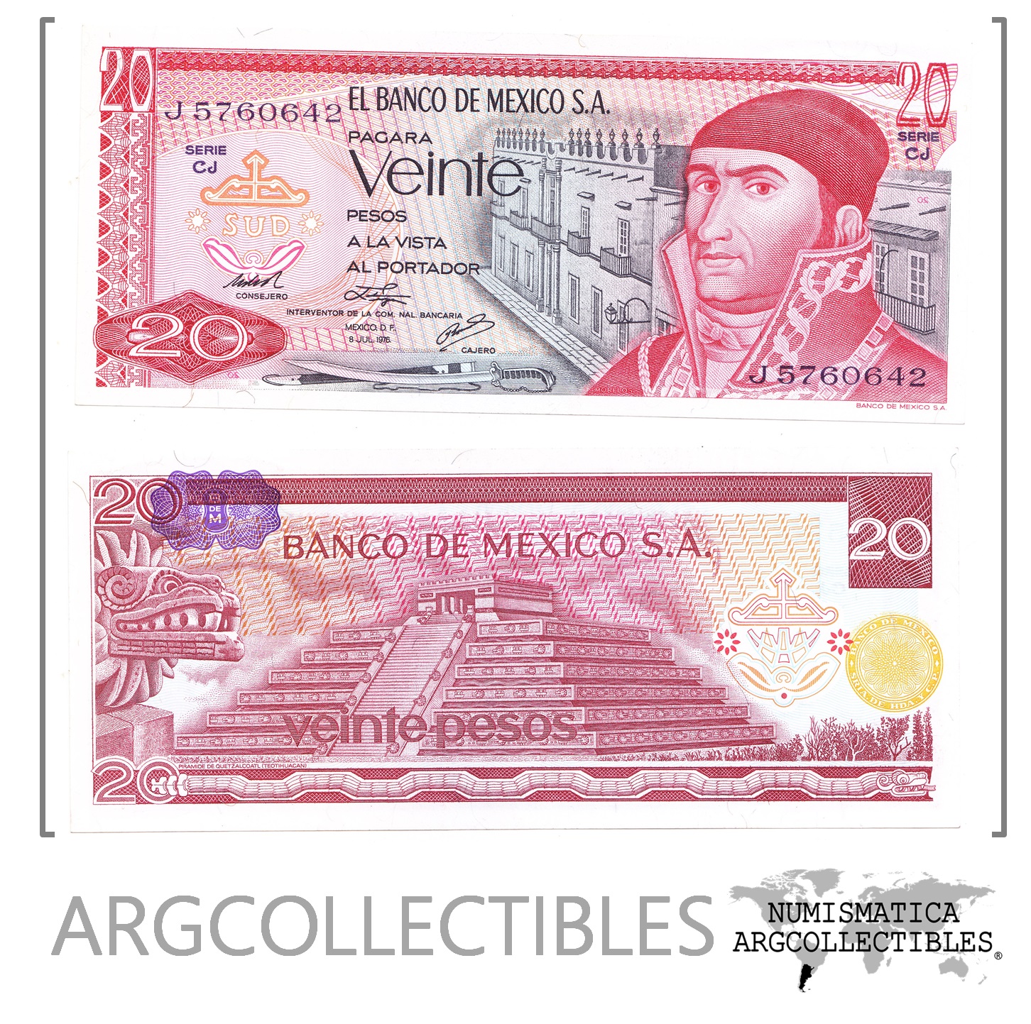 Mexico Billete 20 Pesos 1976 P-64c UNC