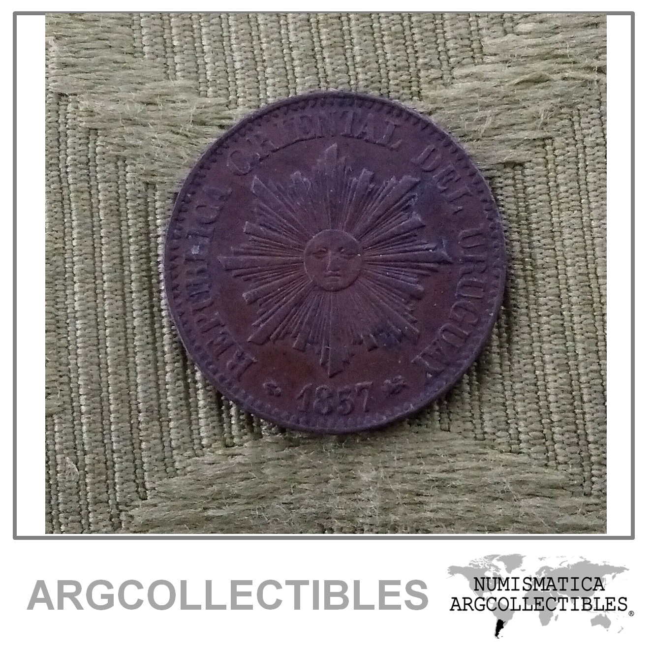 URUGUAY Moneda de Cobre 5 Centesimos, KM8 XF 1857D