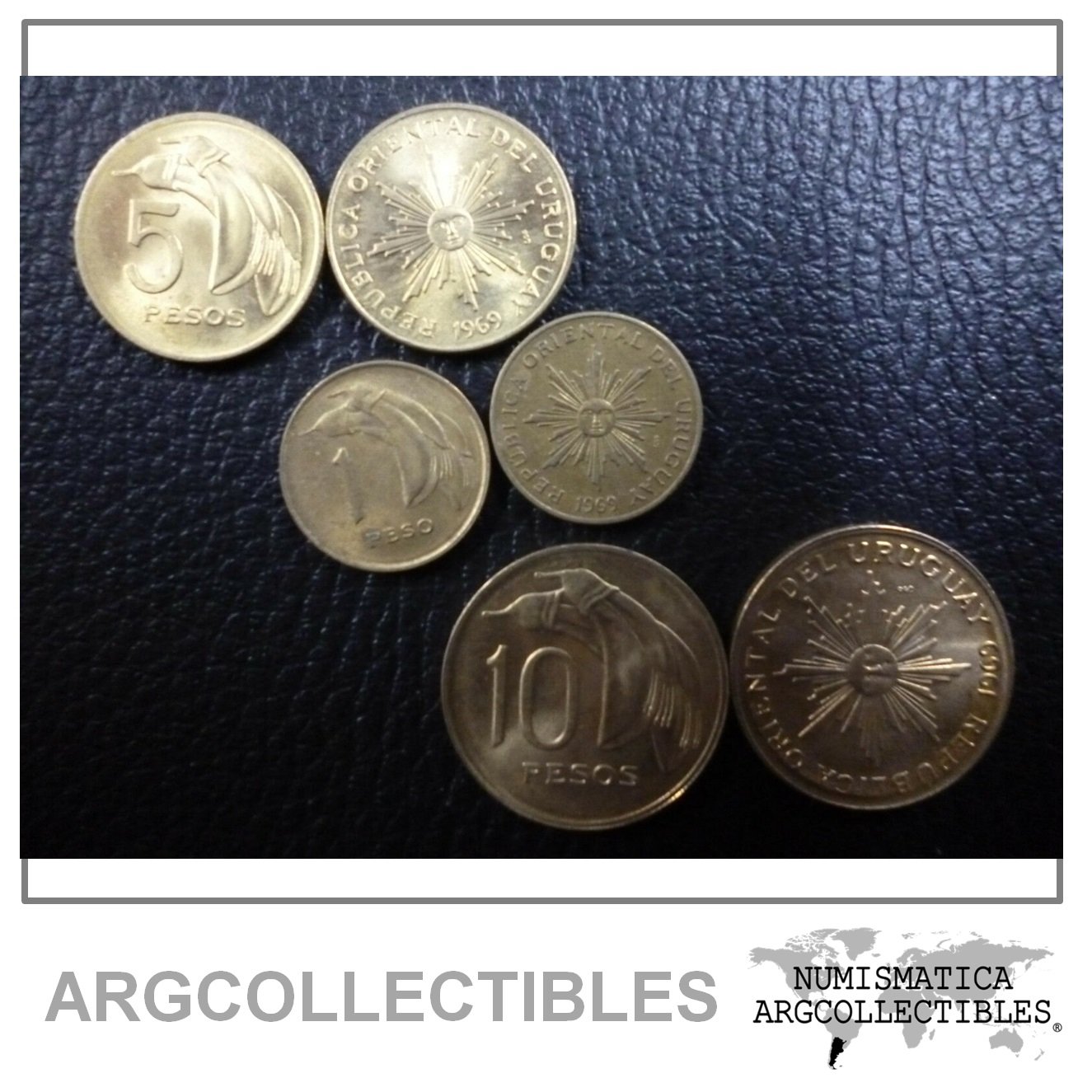 URUGUAY SET X 3 Monedas 1, 5 & 10 Pesos AU 1969