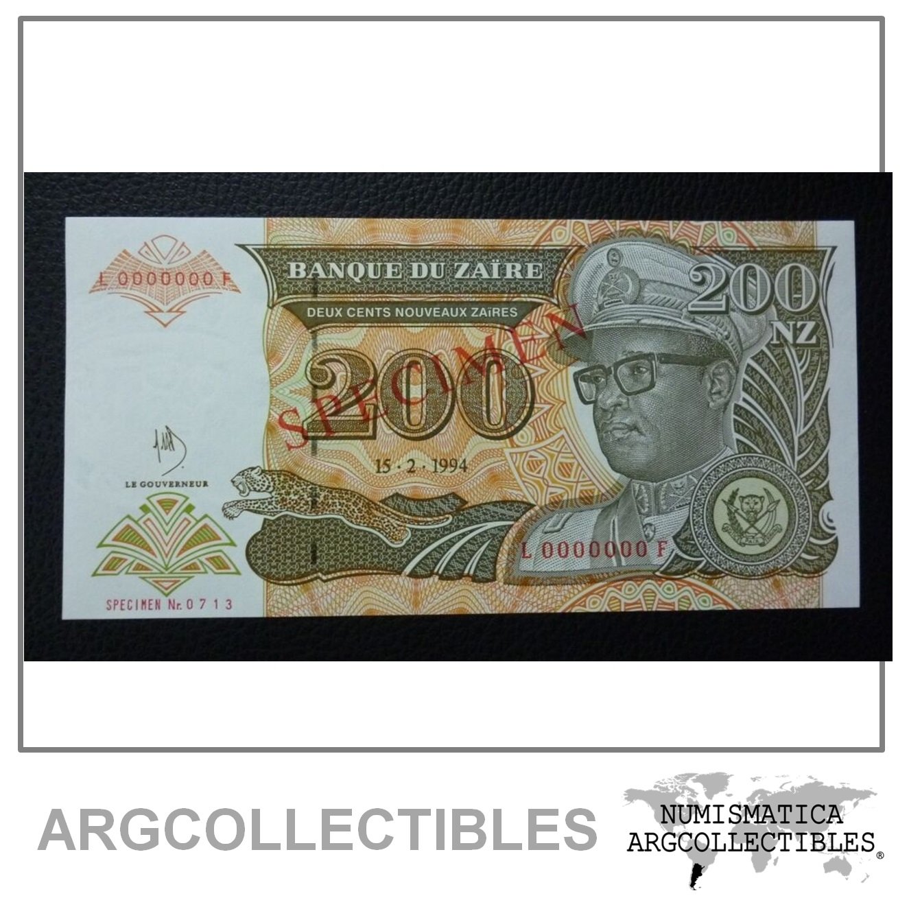 ZAIRE Billete 200 Nouveaux Zaïres, Pick 61s UNC 1994 - Especimen (0713)