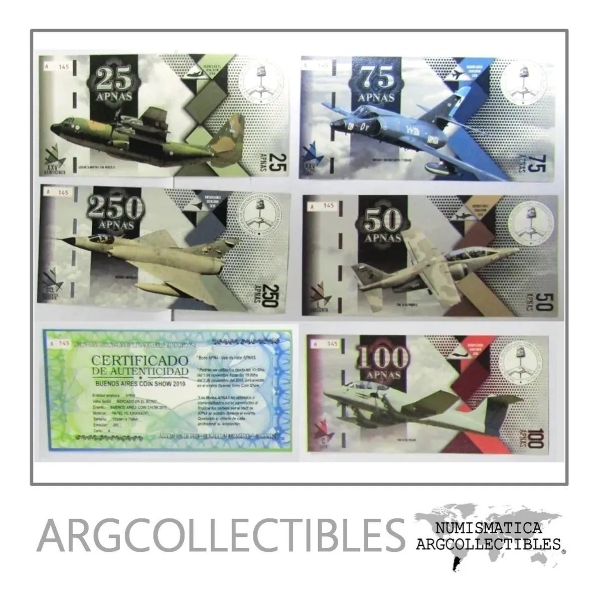 Argentina Coleccion 5 Bonos Aviones De Malvinas Apna 2019