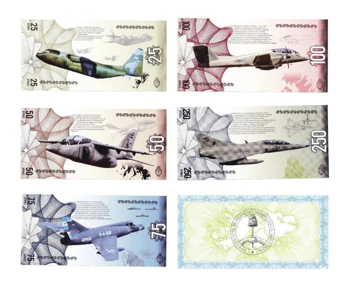 Argentina Coleccion 5 Bonos Aviones De Malvinas Apna 2019 - Imagen 2