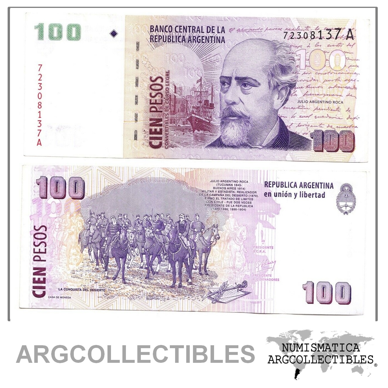 ARGENTINA Billete 100 Pesos P-351 / BOT-3705 VF+ 2001 SERIE A