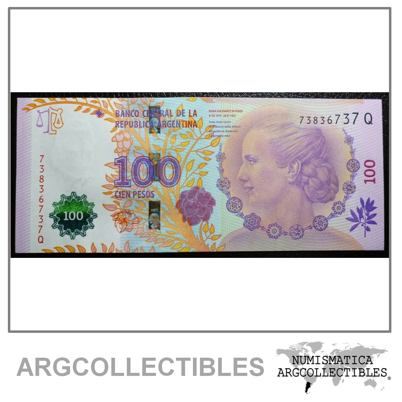 ARGENTINA Billete 100 Pesos P-358b / BOT-4323 UNC 2015 Serie Q