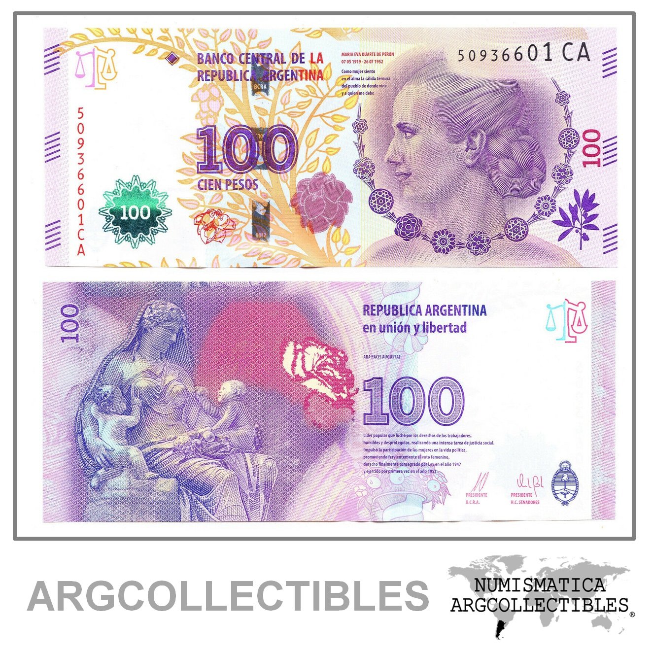 ARGENTINA Billete 100 Pesos P-358c / BOT-4336 UNC 2016 Serie CA